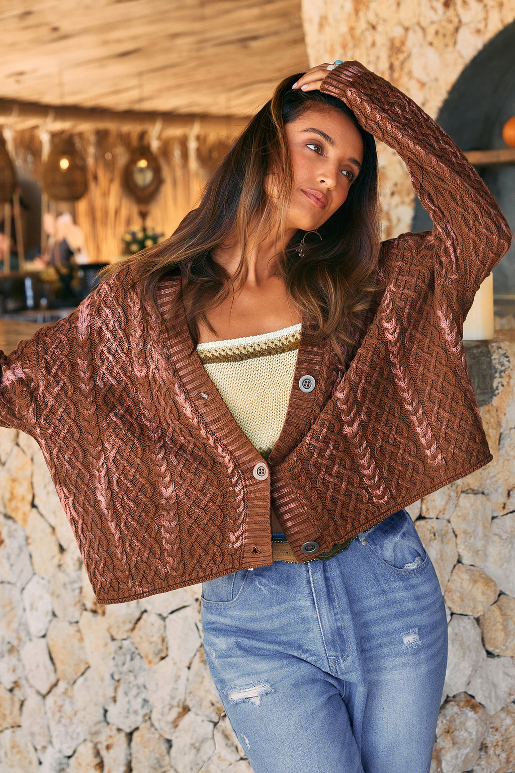 Caf¨¦ Stop Brown Cardigan
