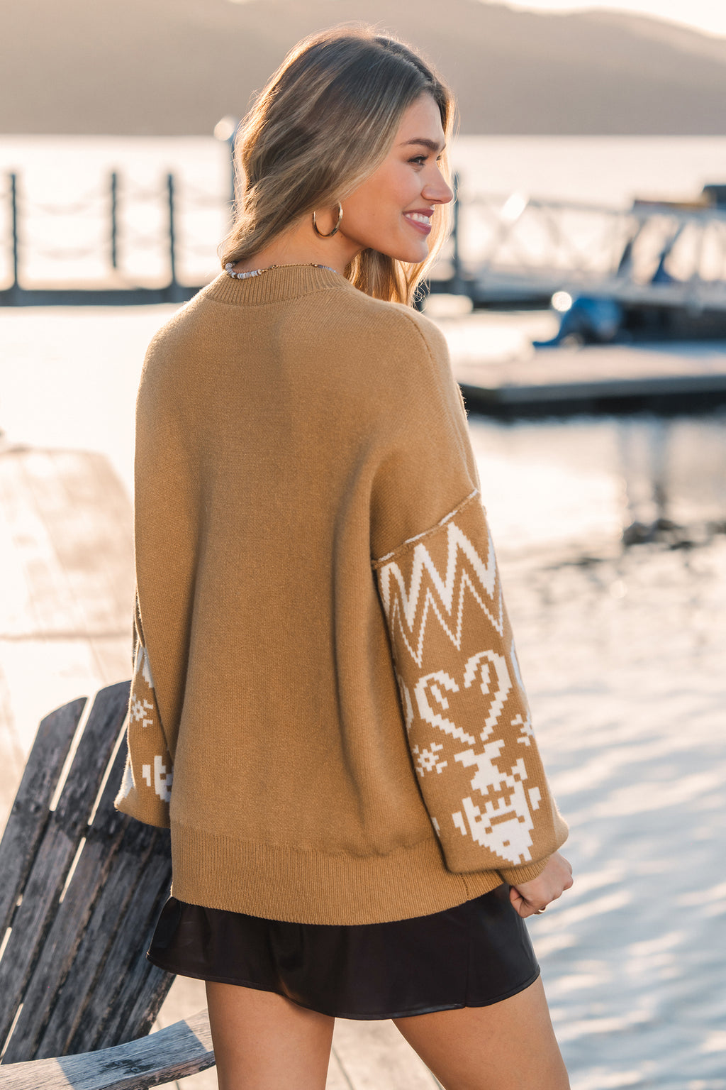 Brown Round Neck Ribbed Knit Sweater