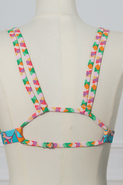 Boho Wavy Striped Strappy V-Neck Top & Cutout Bikini Set