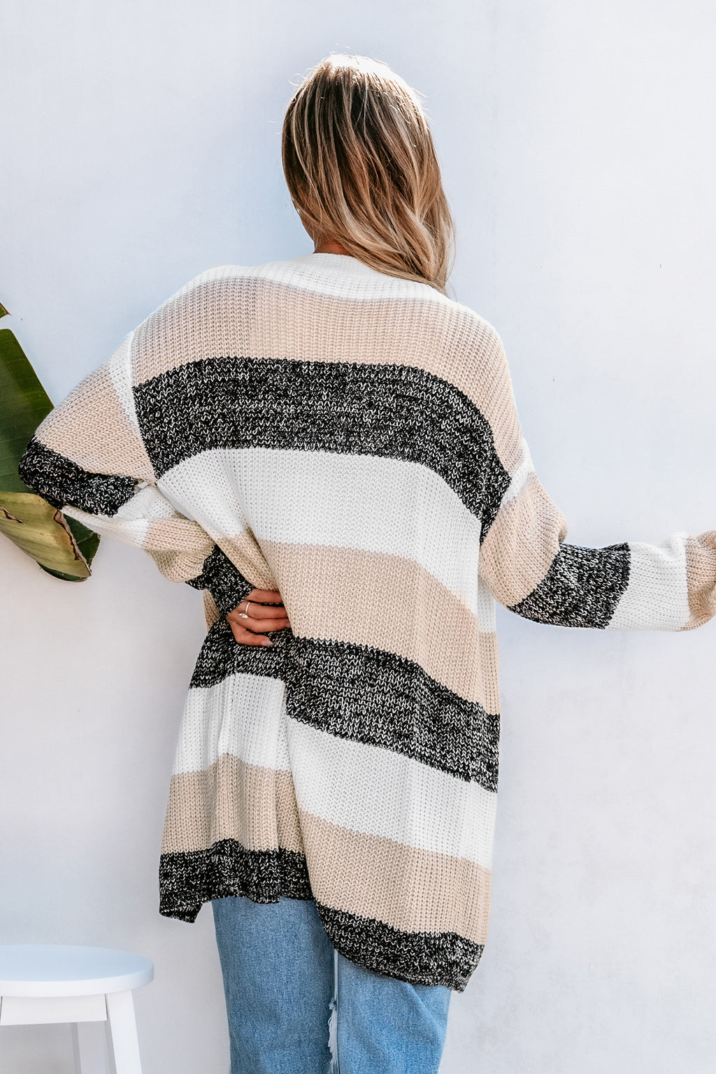 Striped Open Front Long Sleeve Duster Cardigan