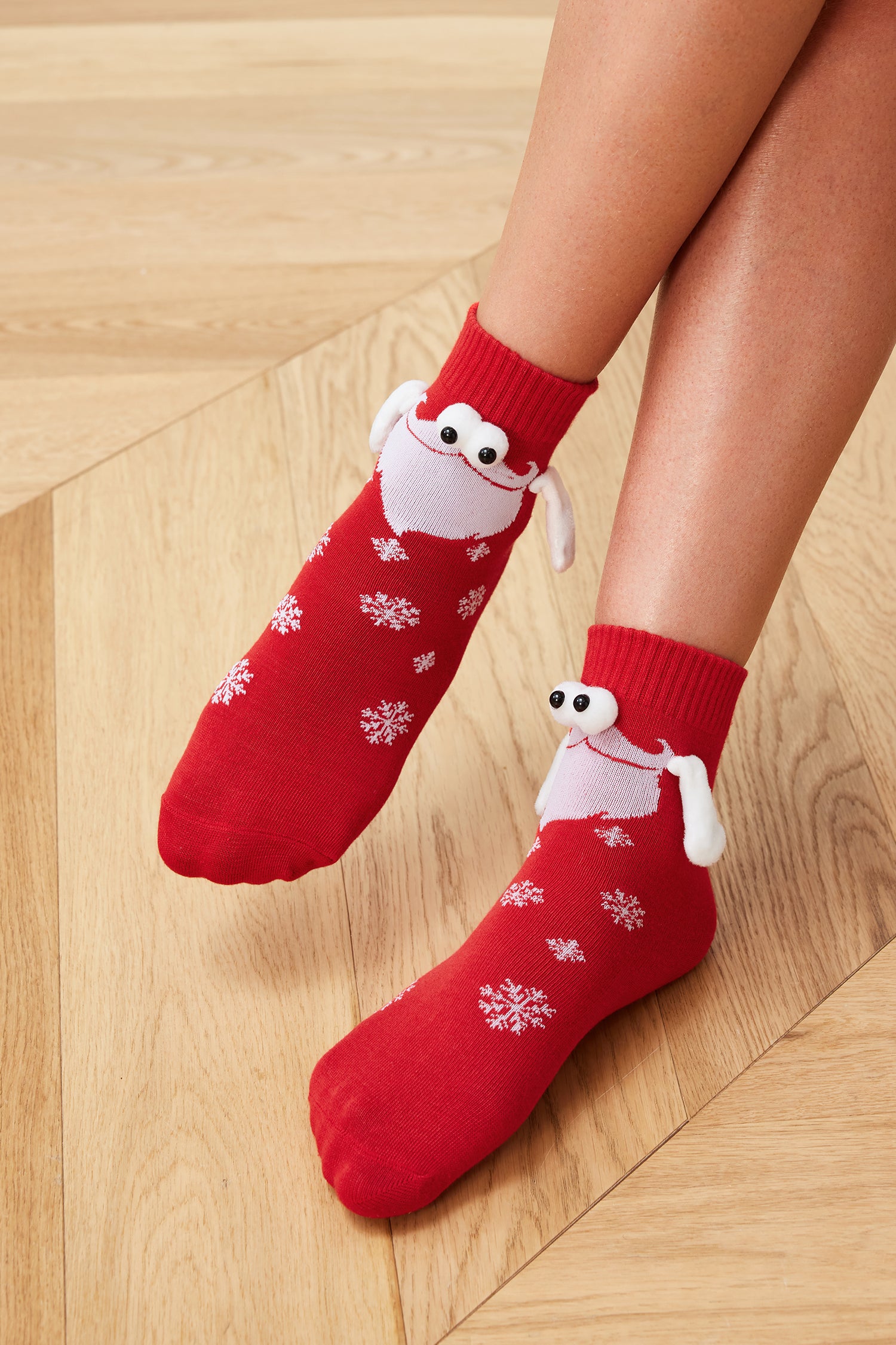 Snow Day Red Magnetic Holding Hands Socks