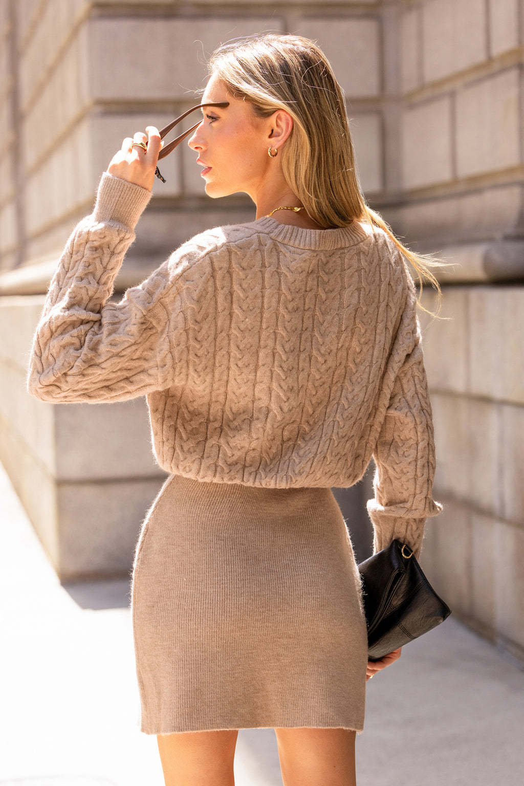 Subtle Glow Beige Mini Sweater Dress