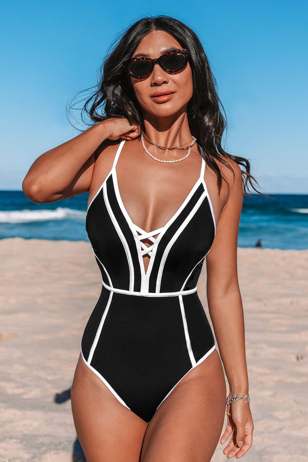Monochrome Plunging Crossback Slim & Sculpt One-Piece