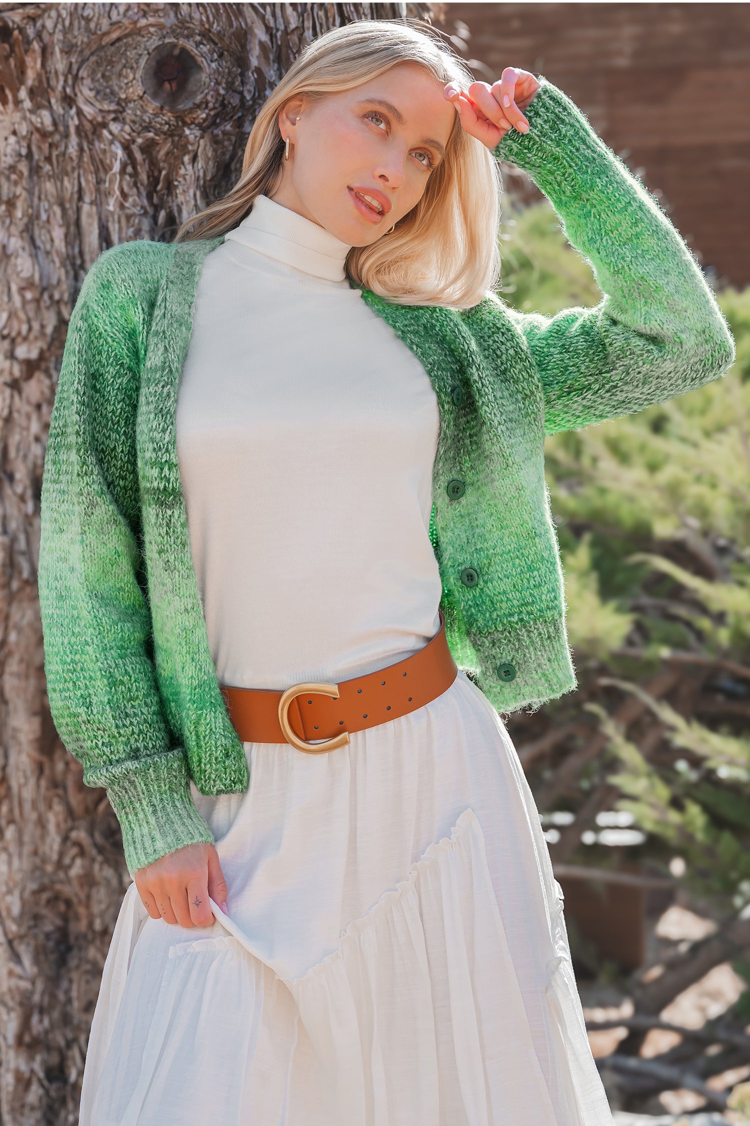 Green Knit Long Sleeve Front Button Cardigan