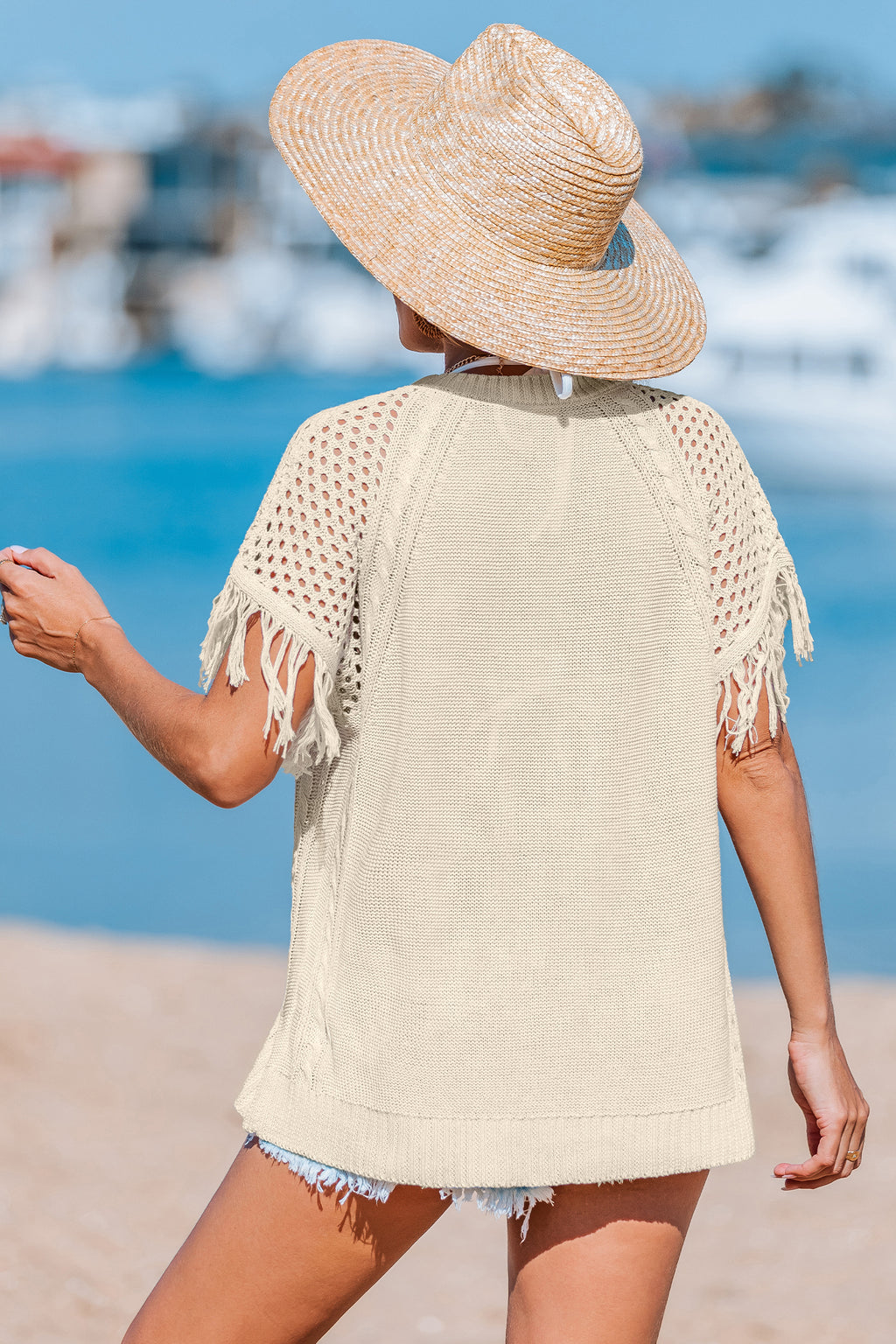 Fringe Beliefs Beige Cover-Up Top