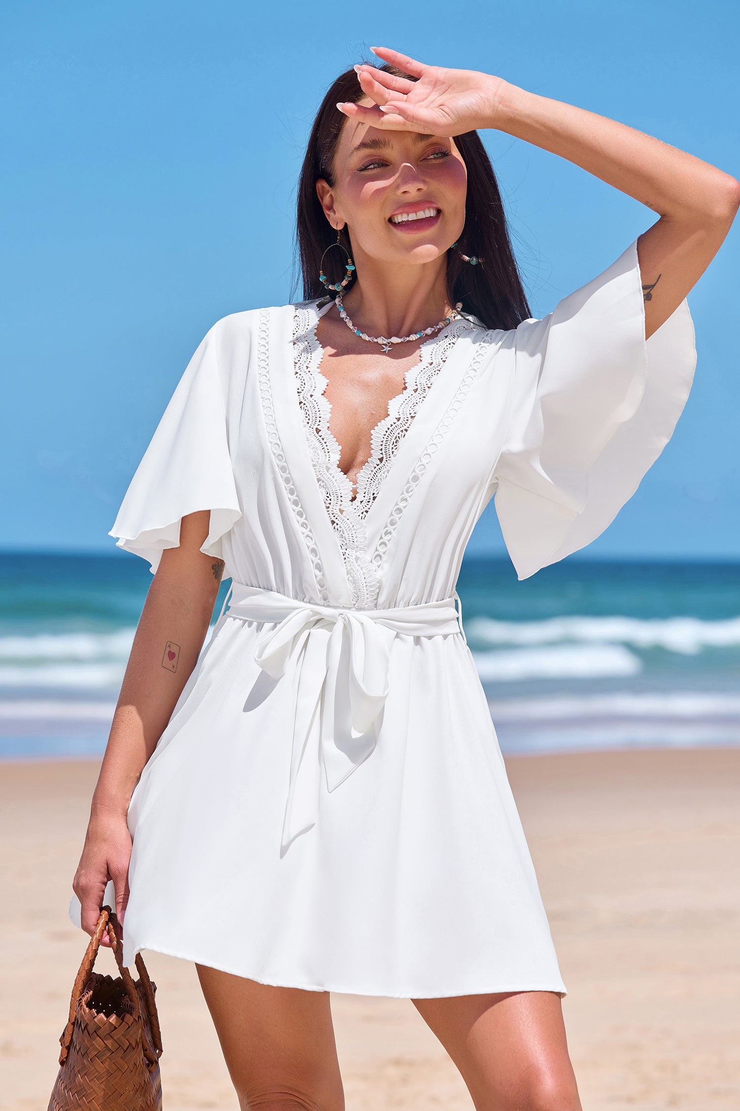 Lace Serenity White Cover-Up Mini Dress