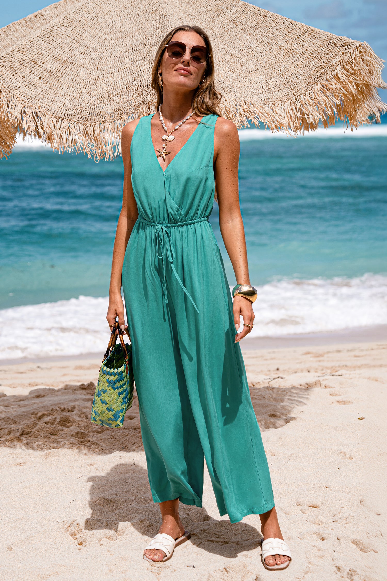 Coastal Tailored Aqua Jumpsuit