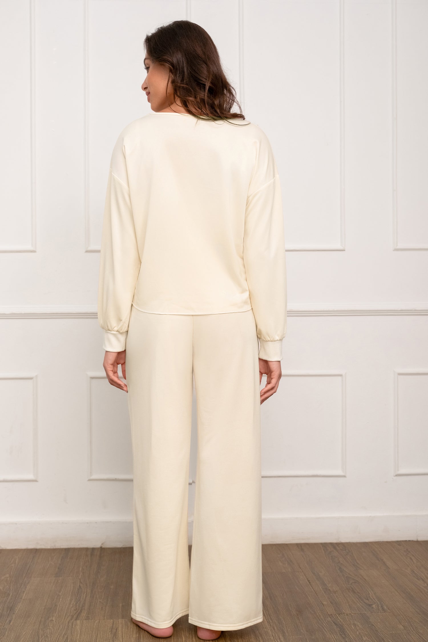 Cream Long Sleeve Tee & Pants Pajama Set