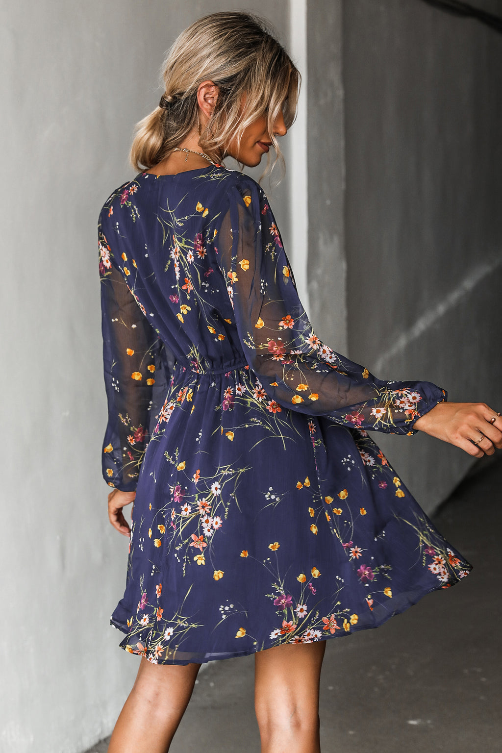 Realm Of Sky Floral Print Chiffon A-Line Mini Dress