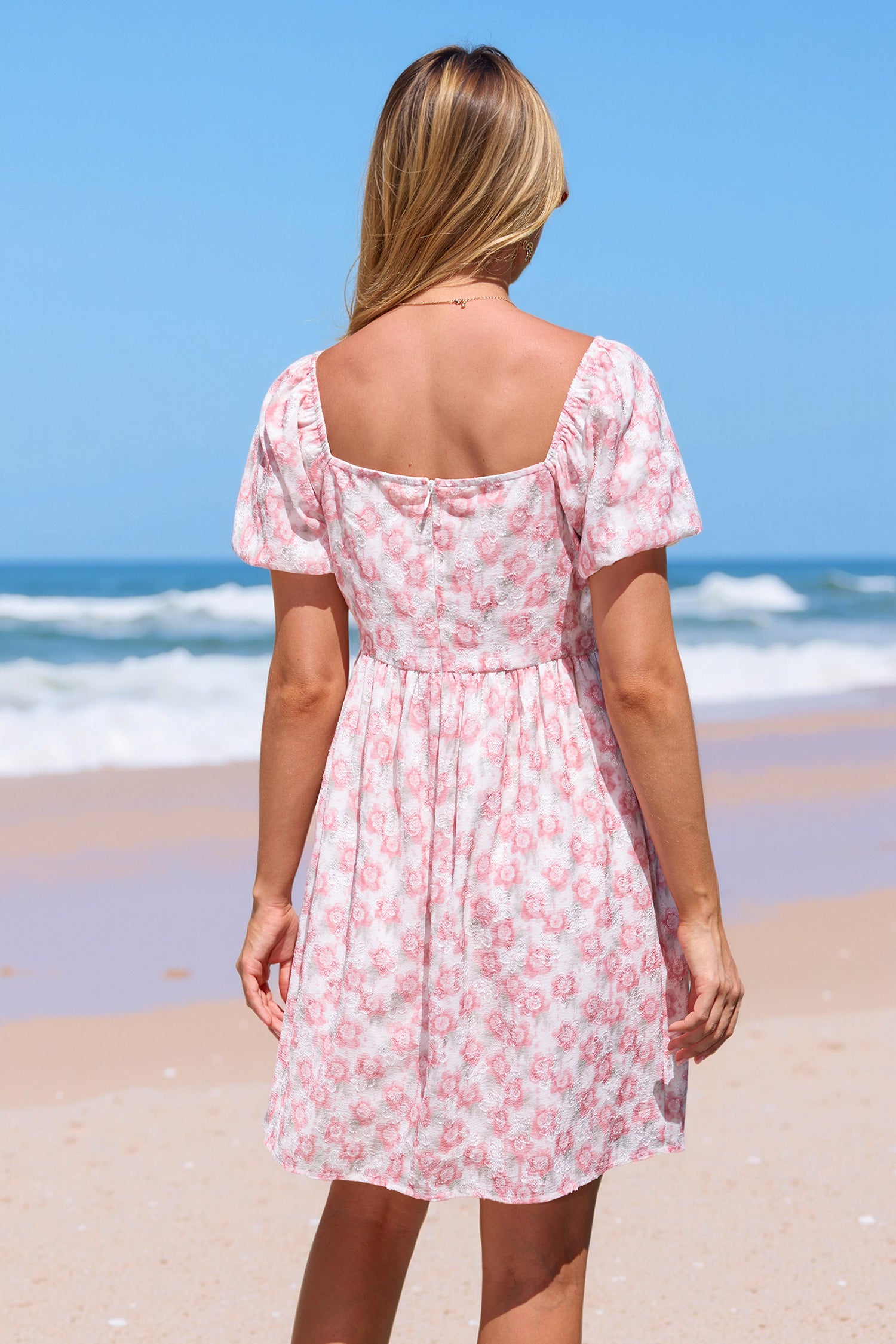 Floral Square Neck Puff Sleeve Mini Dress