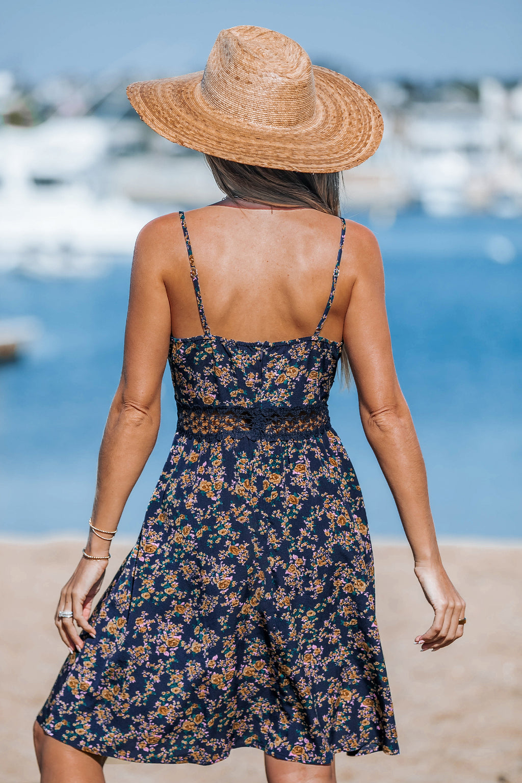 Blue Ditsy Surplice Sleeveless Mini Dress