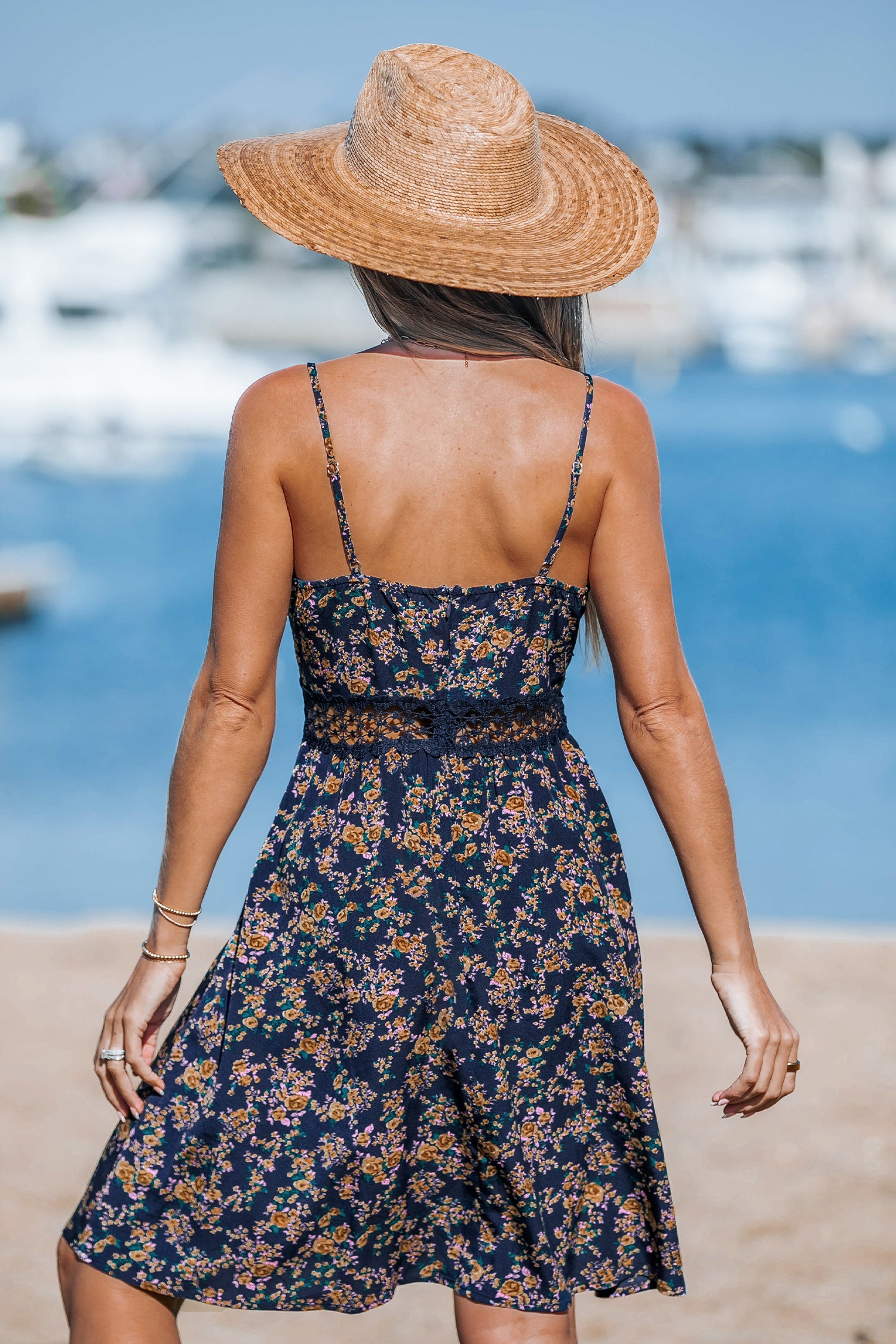 Blue Ditsy Surplice Sleeveless Mini Dress
