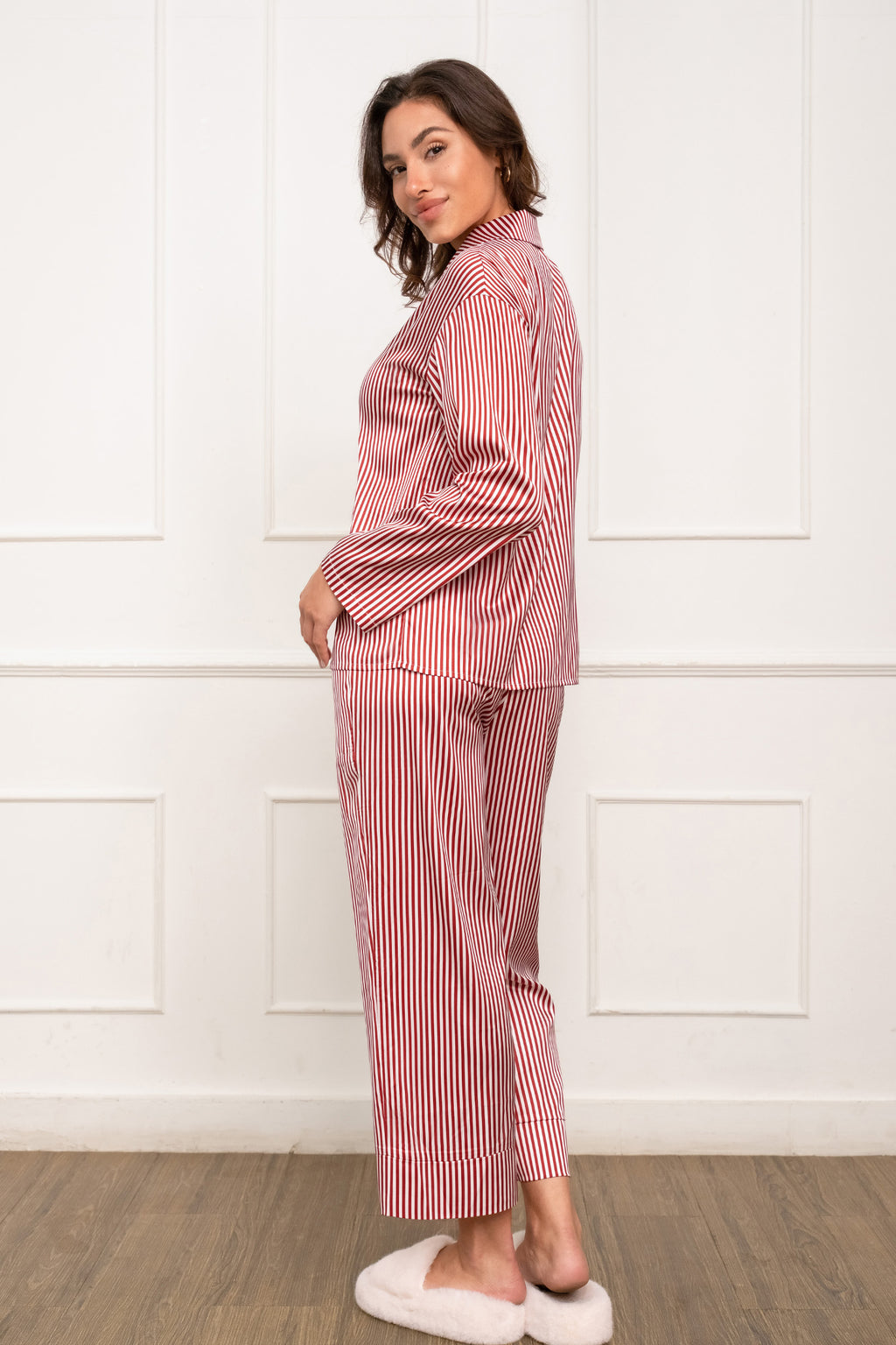 Red Striped Satin Pajama Set