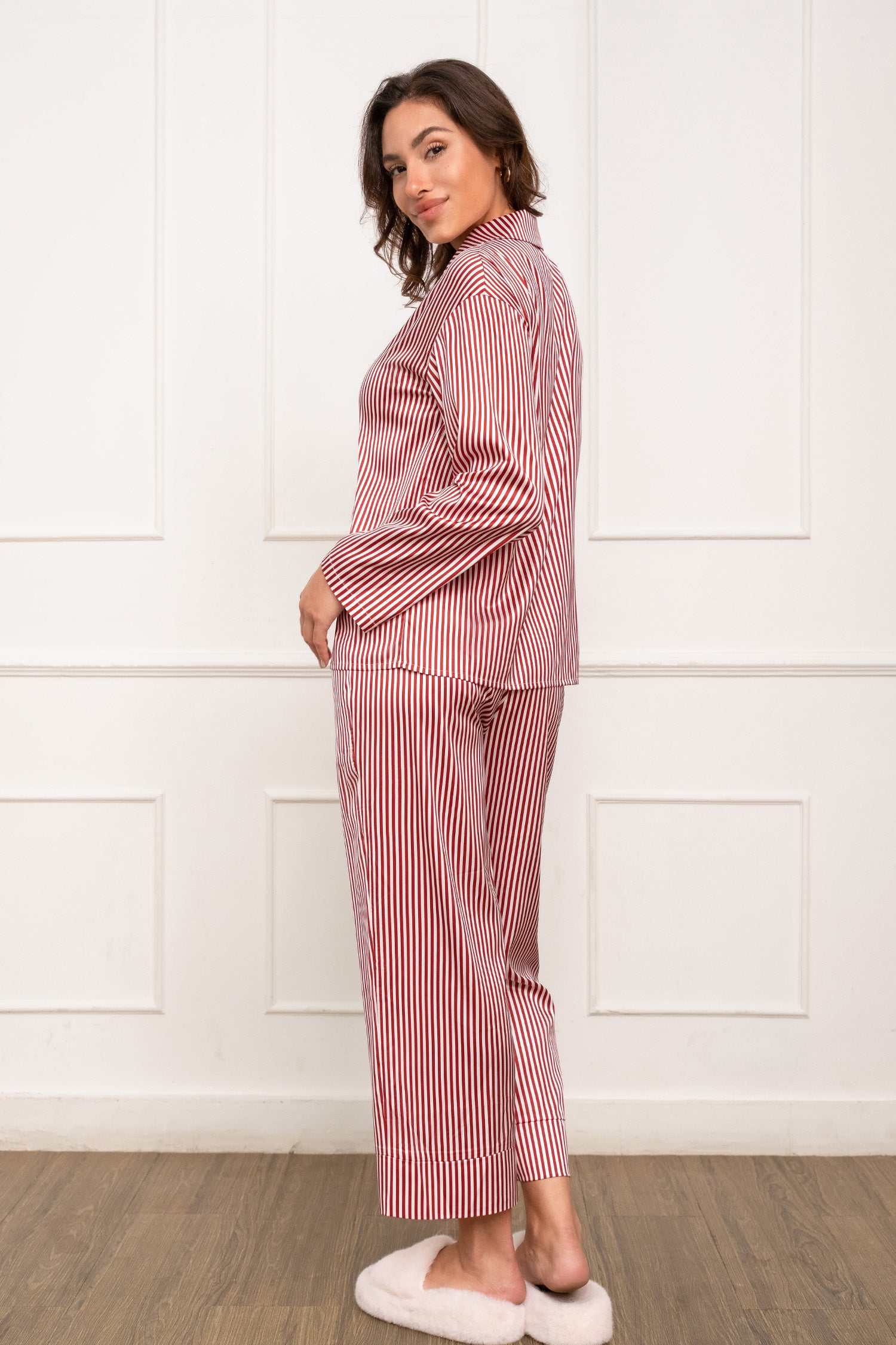 Red Striped Satin Pajama Set