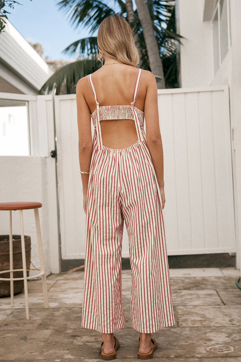 Striped Sleeveless V-Neck Wide Leg Jumpsuit