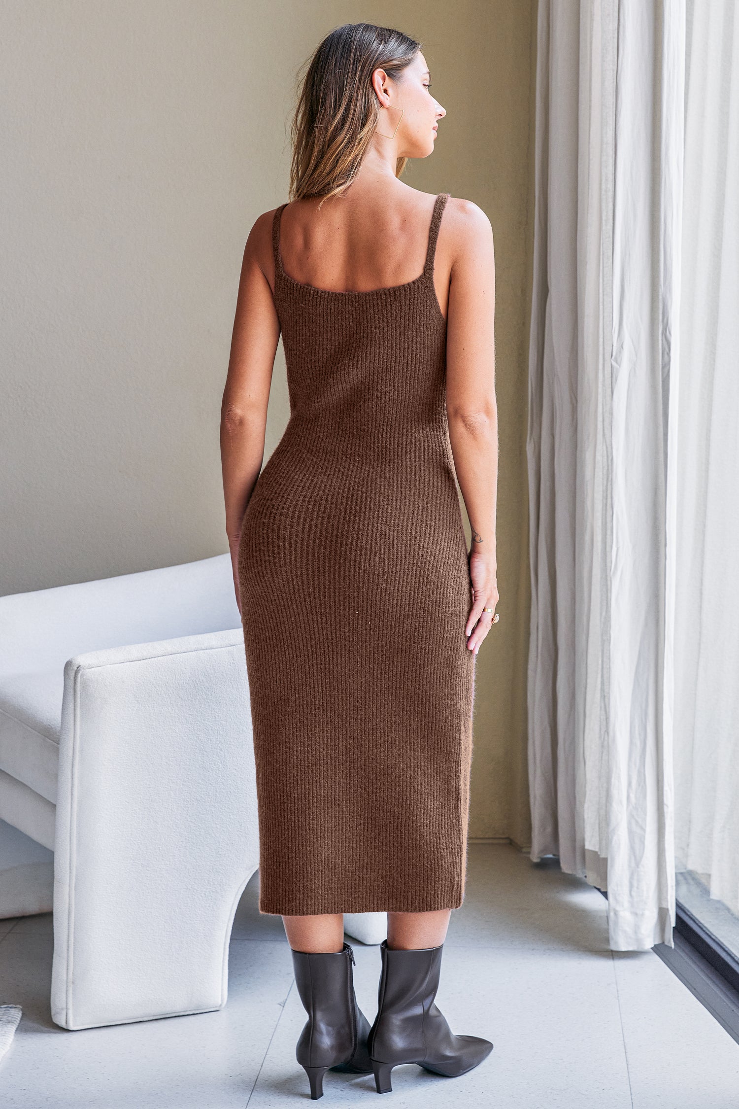 Go Girl Brown Midi Sweater Dress