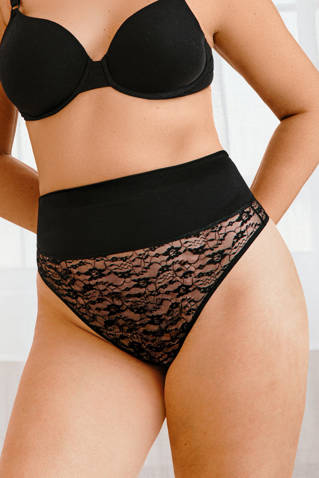 Lace Effect Black Shapewear Briefs