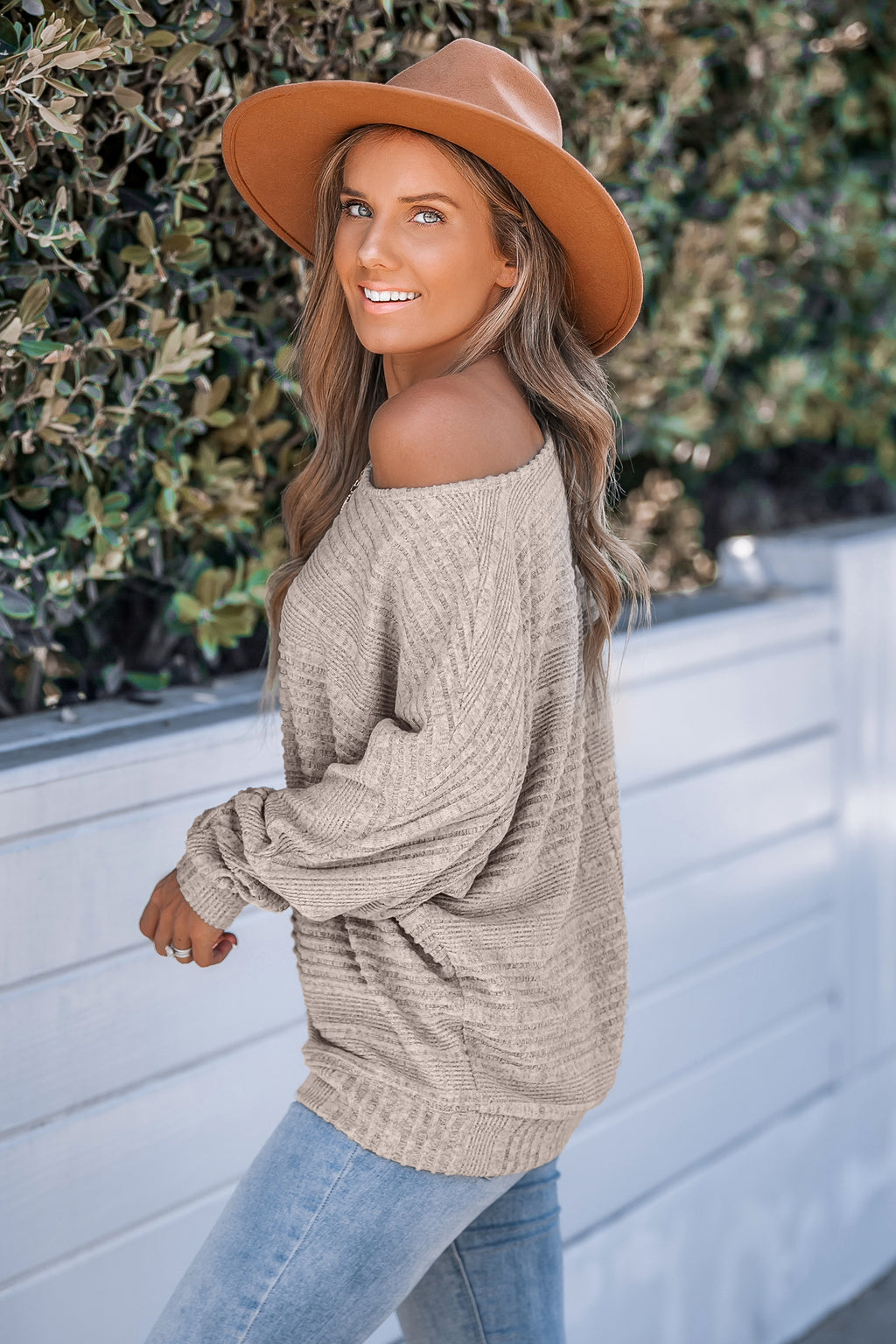Rib Knit Round Neck Long Sleeve Sweater