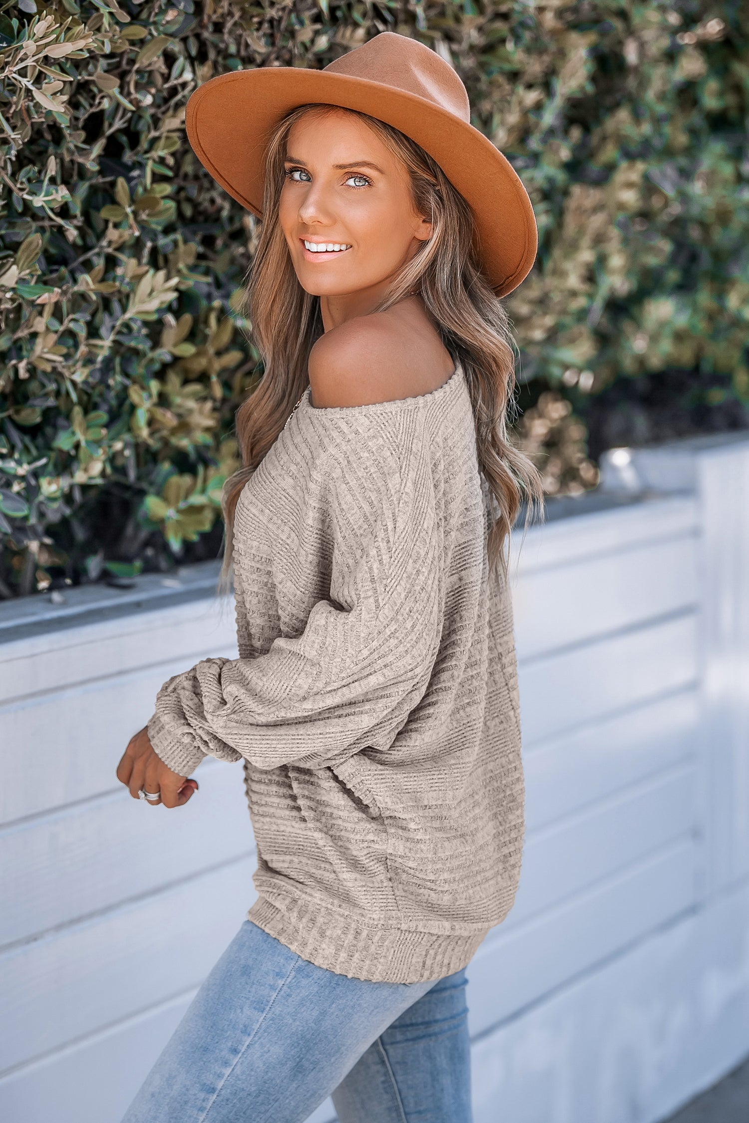 Rib Knit Round Neck Long Sleeve Sweater