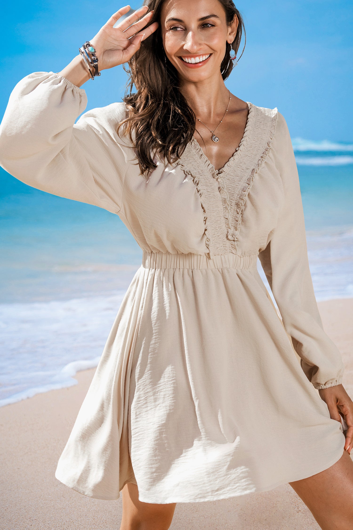Krystal Beige Cover-Up Mini Dress