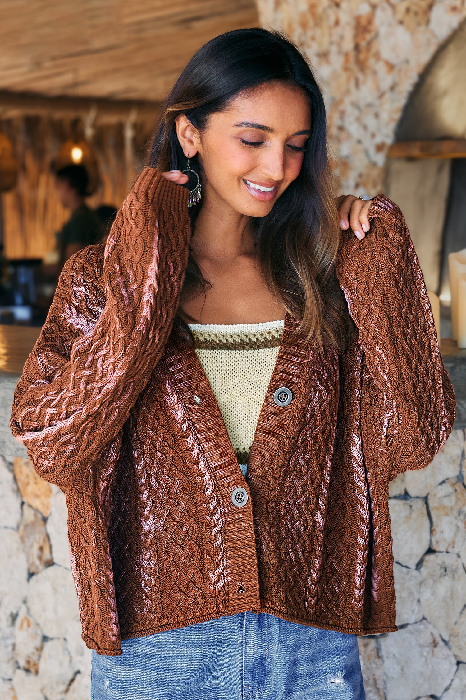 Caf¨¦ Stop Brown Cardigan