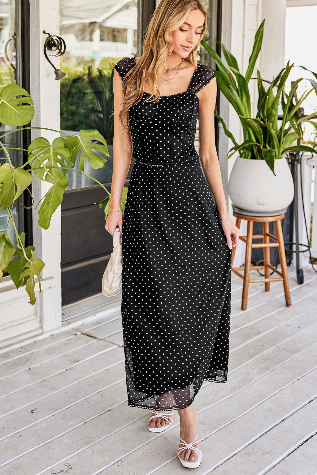 Classic Sweetheart Polka Dot Maxi Skirt