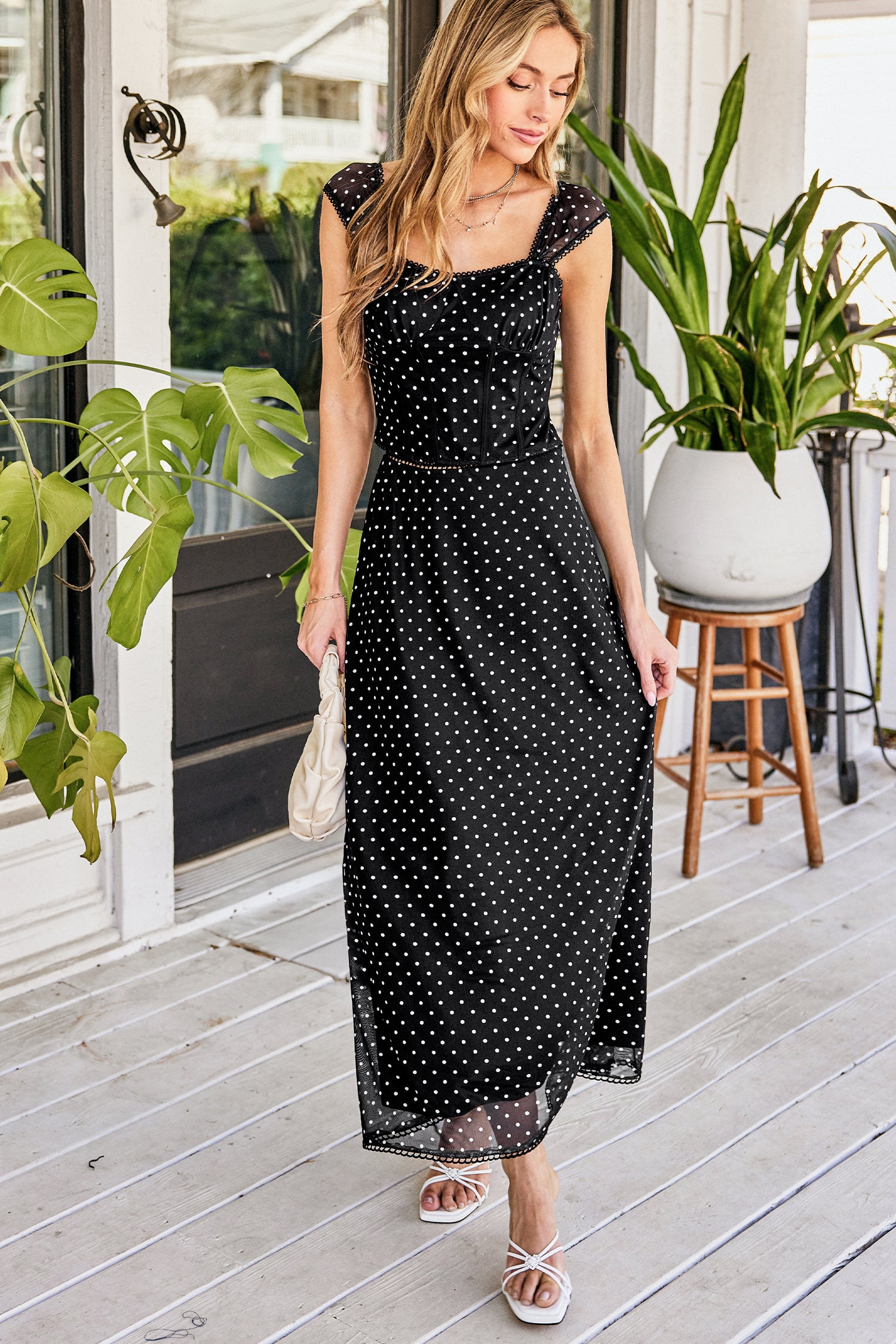 Classic Sweetheart Polka Dot Maxi Skirt