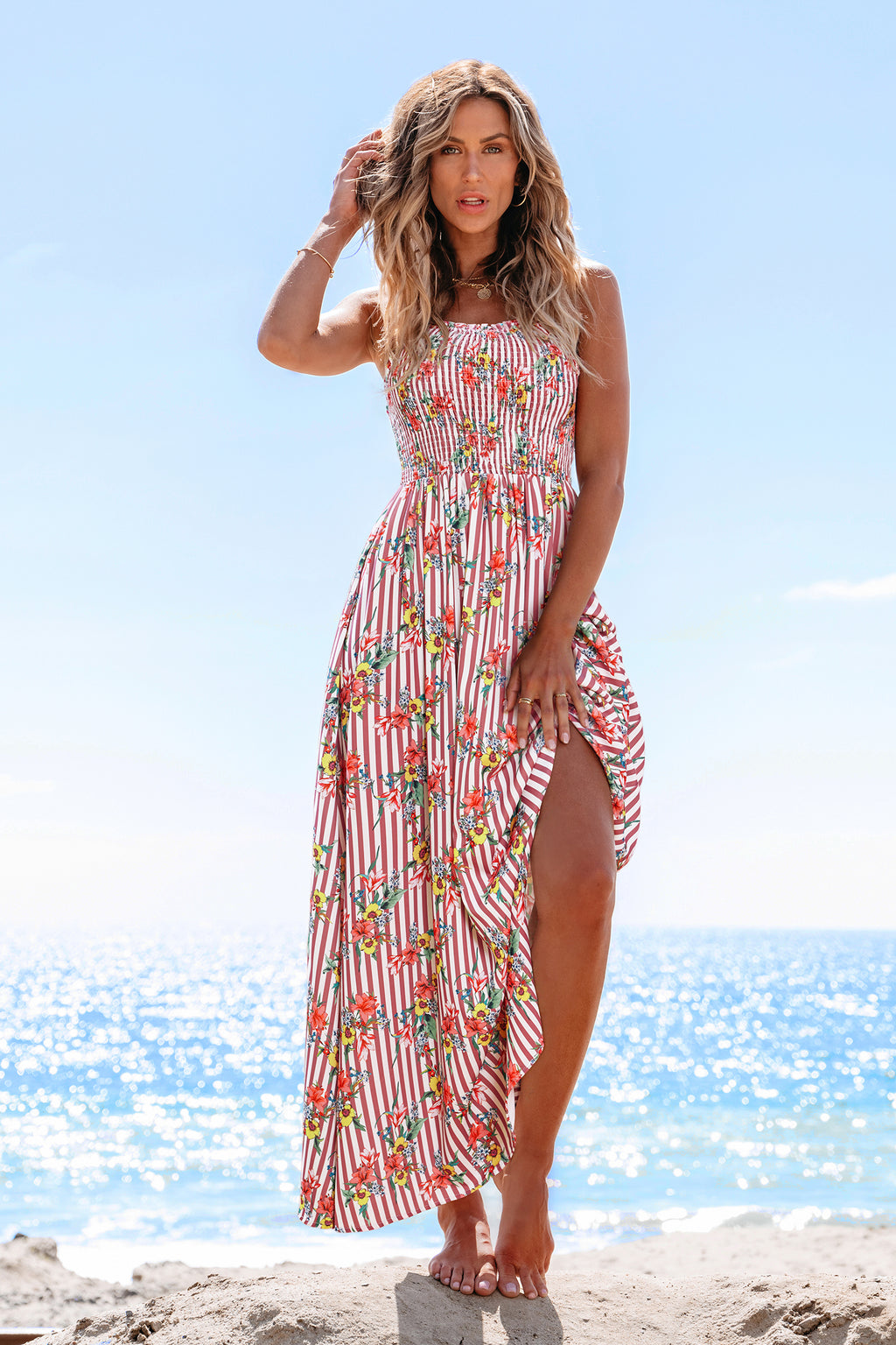 Fresh Flowers Striped Maxi Dress