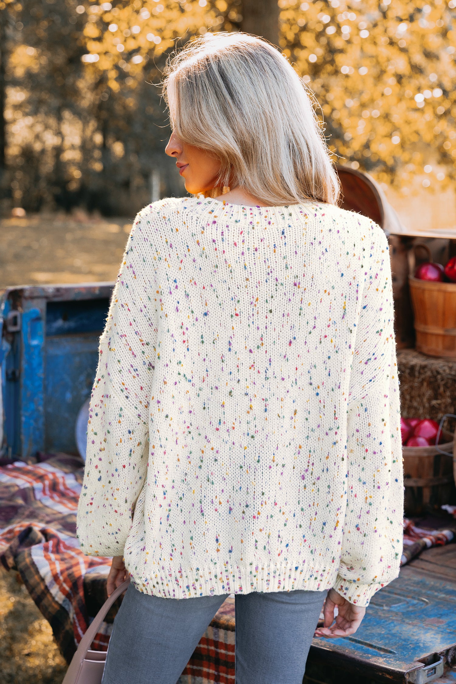 Rainbow Pom Pom Drop Sleeve Sweater
