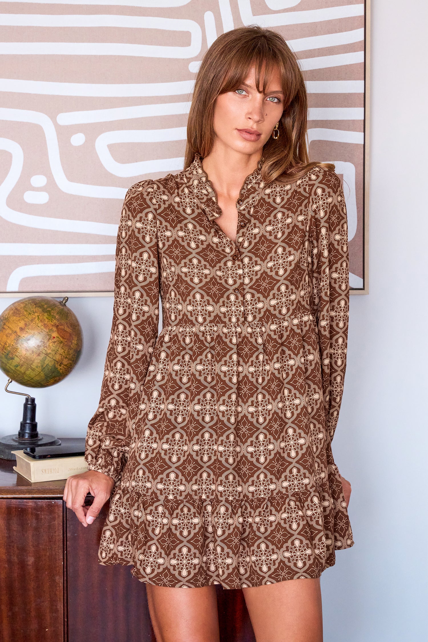Toasted Caramel Ornate Mini Dress