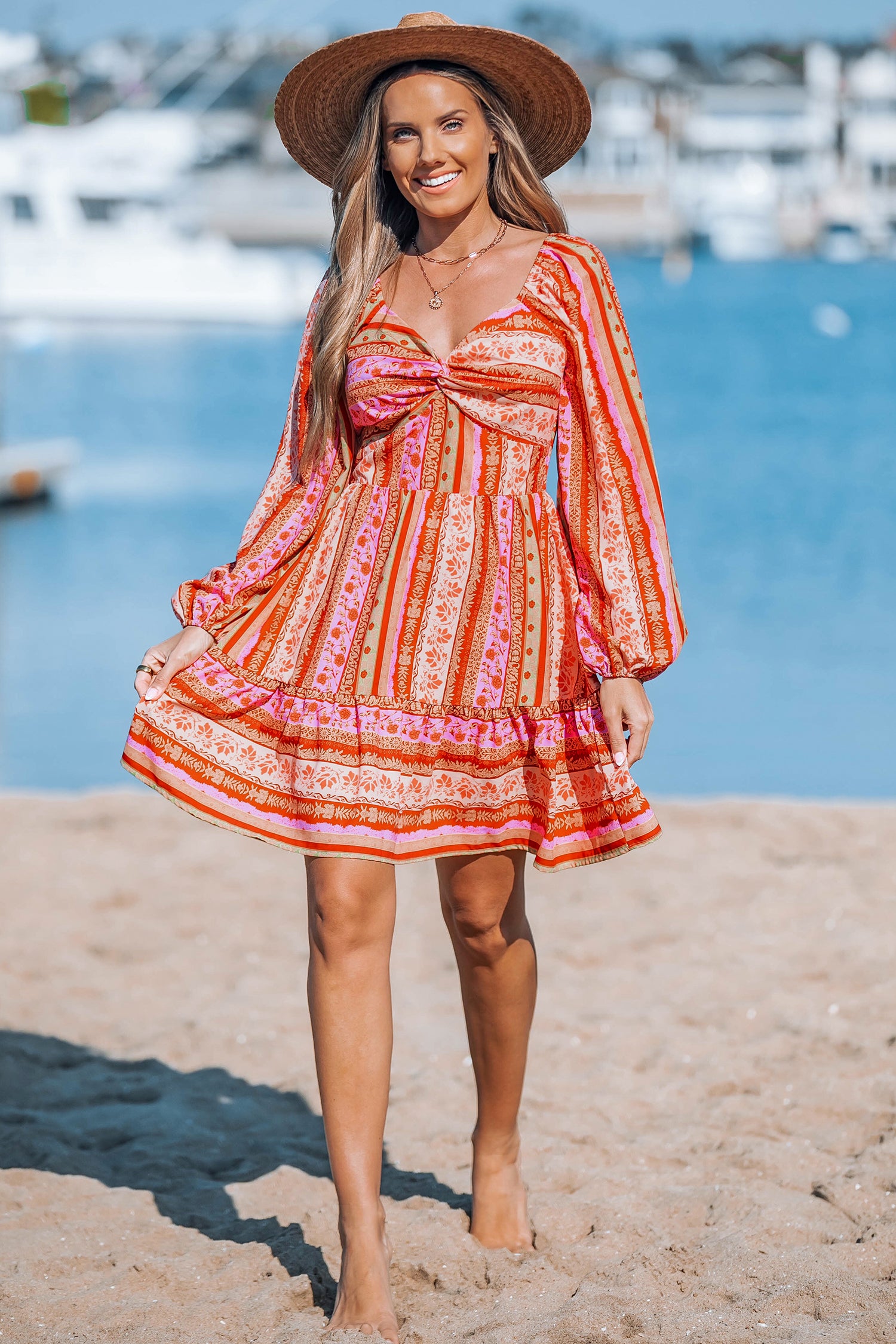 Paisley Flounce Blouson Sleeve Mini Dress