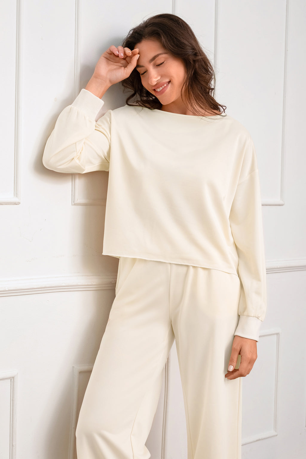 Cream Long Sleeve Tee & Pants Pajama Set