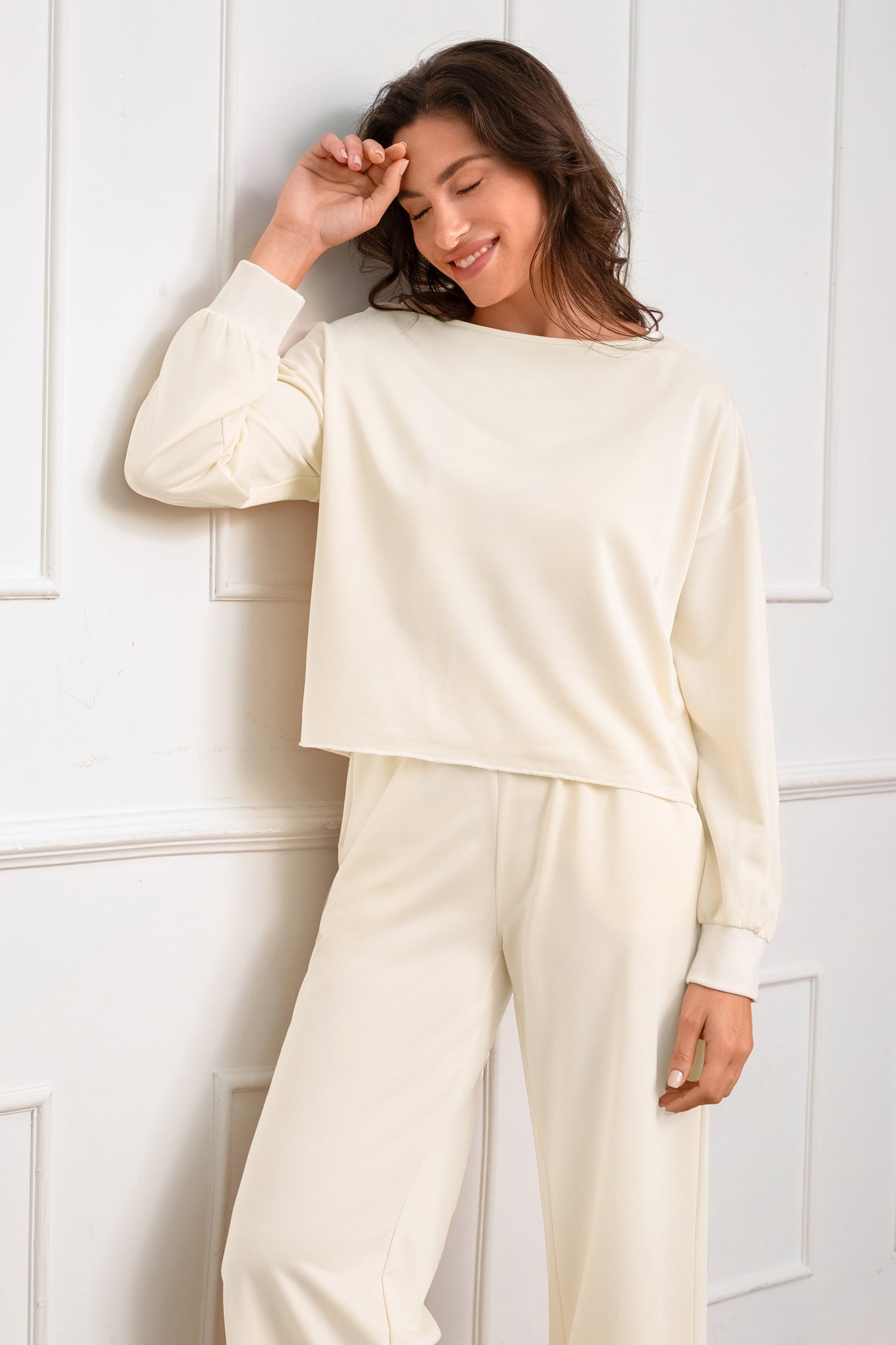 Cream Long Sleeve Tee & Pants Pajama Set