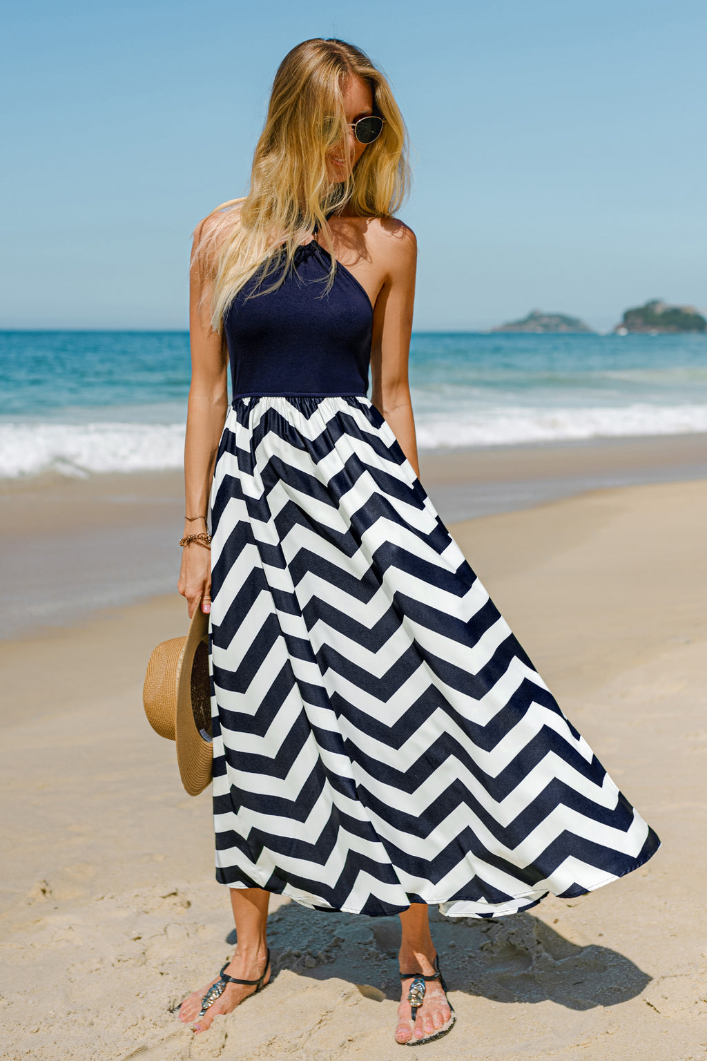 Riviera Glow Chevron Maxi Dress