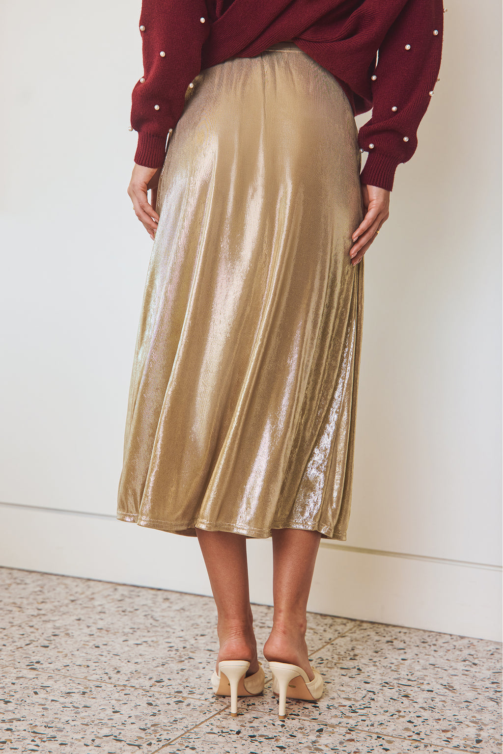Starlit Nights Gold Midi Skirt