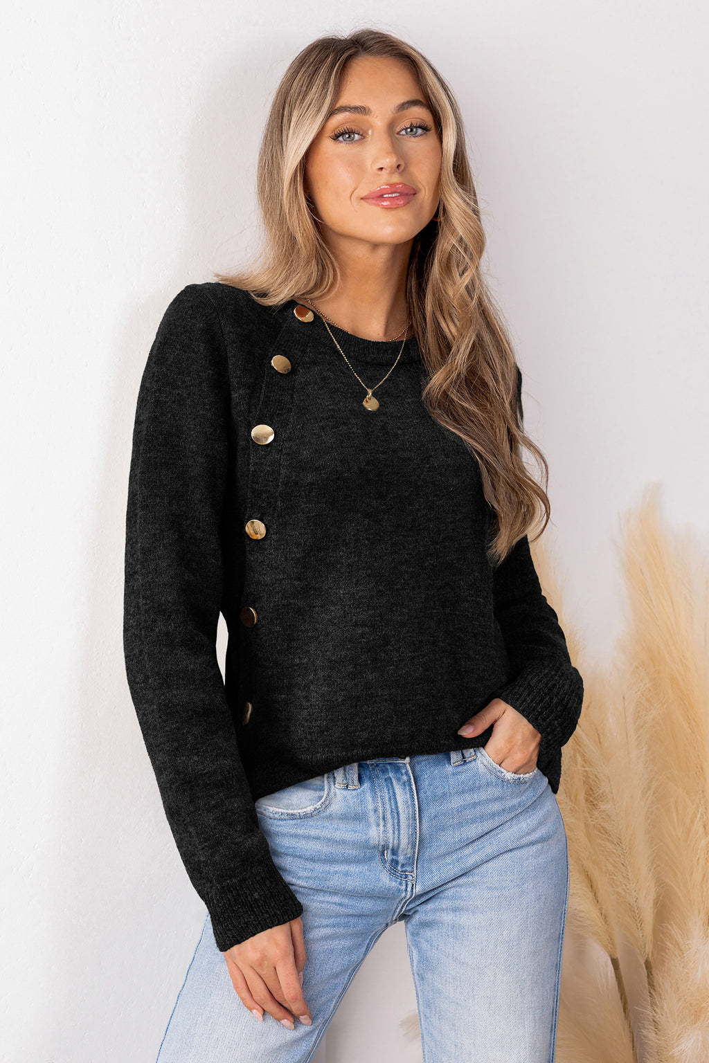 Autumn Fog Black Knit Top