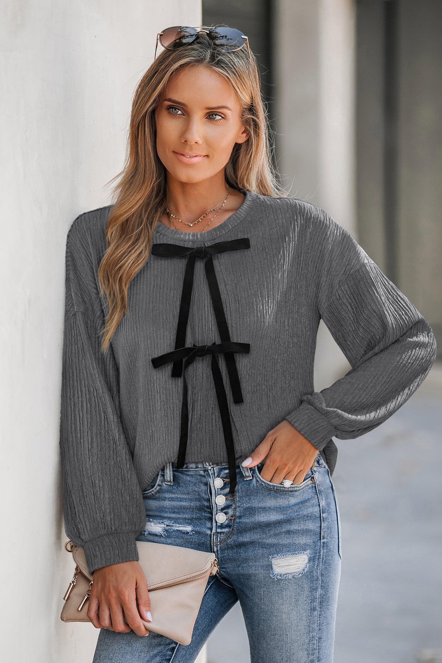 Bow Down Grey Top