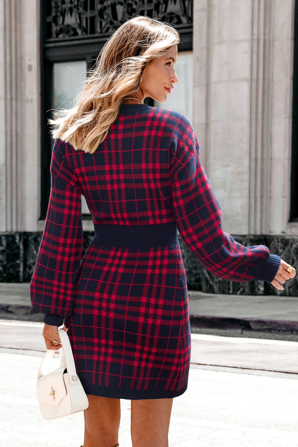 Snug & Sweet Plaid Sweater Dress
