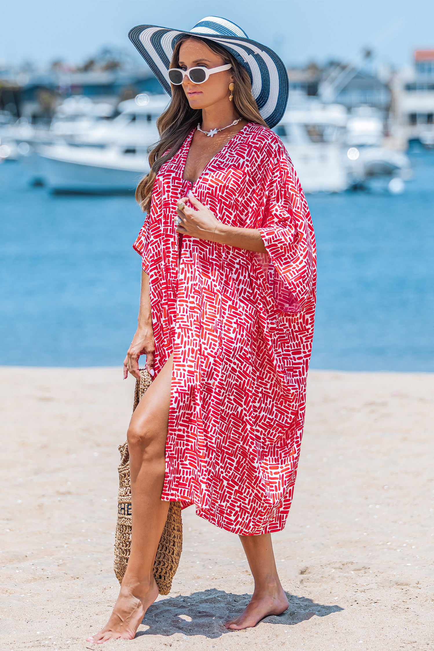 Ruby Grid Abstract Cover-Up Kimono