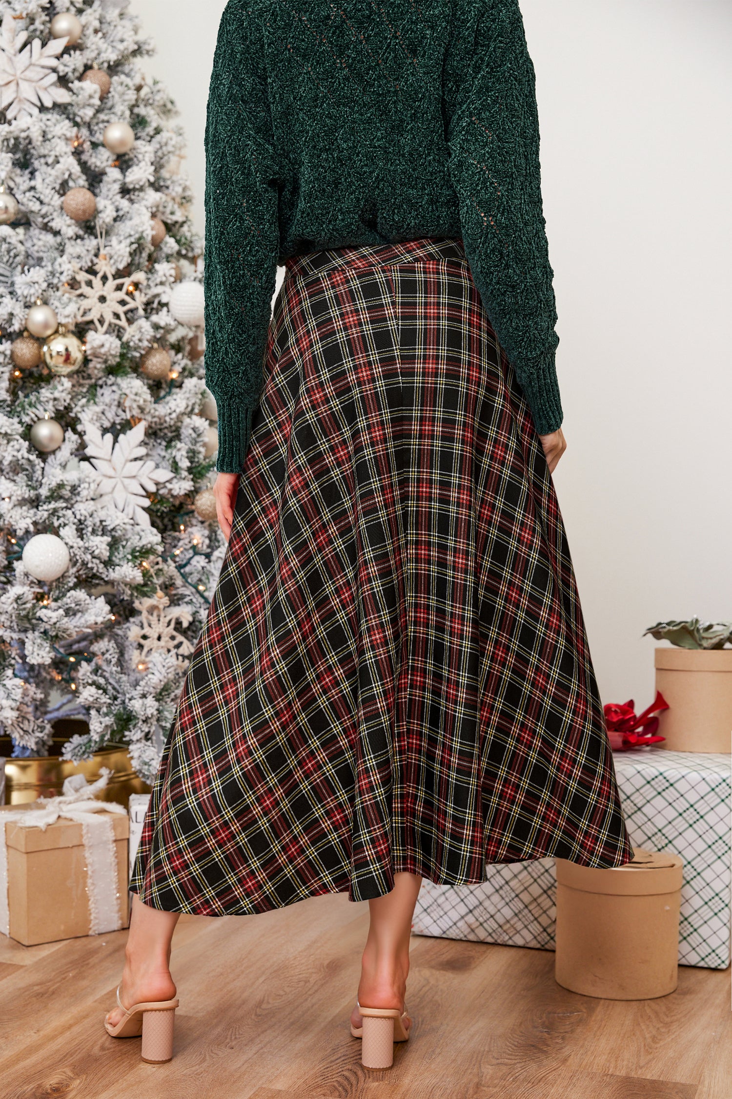Retro Cheer Plaid Midi Skirt