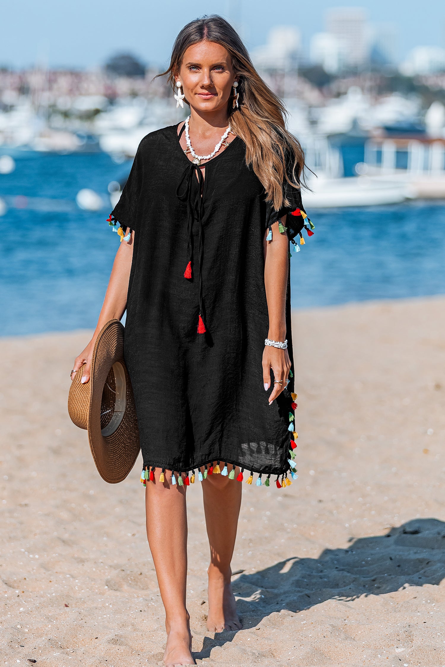 Sunset Solstice Black Cover-Up Mini Dress