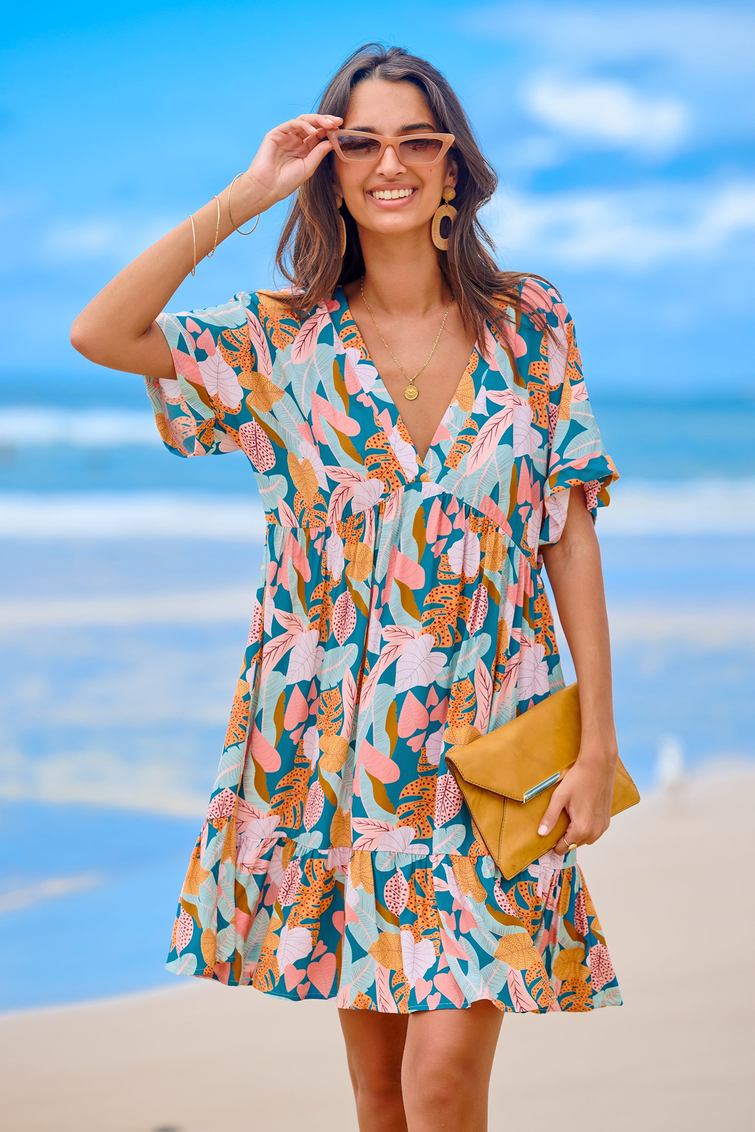 Soft Tropics Short Sleeve Mini Dress