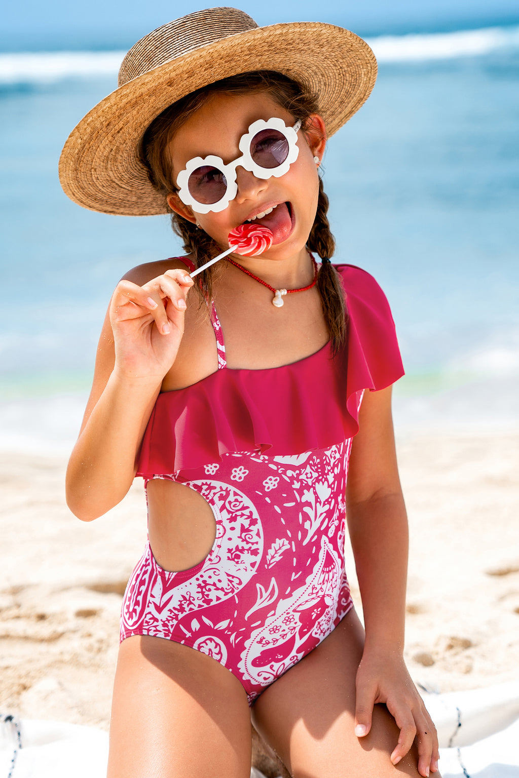 Seashell Flounce Paisley One-Piece Swimsuit