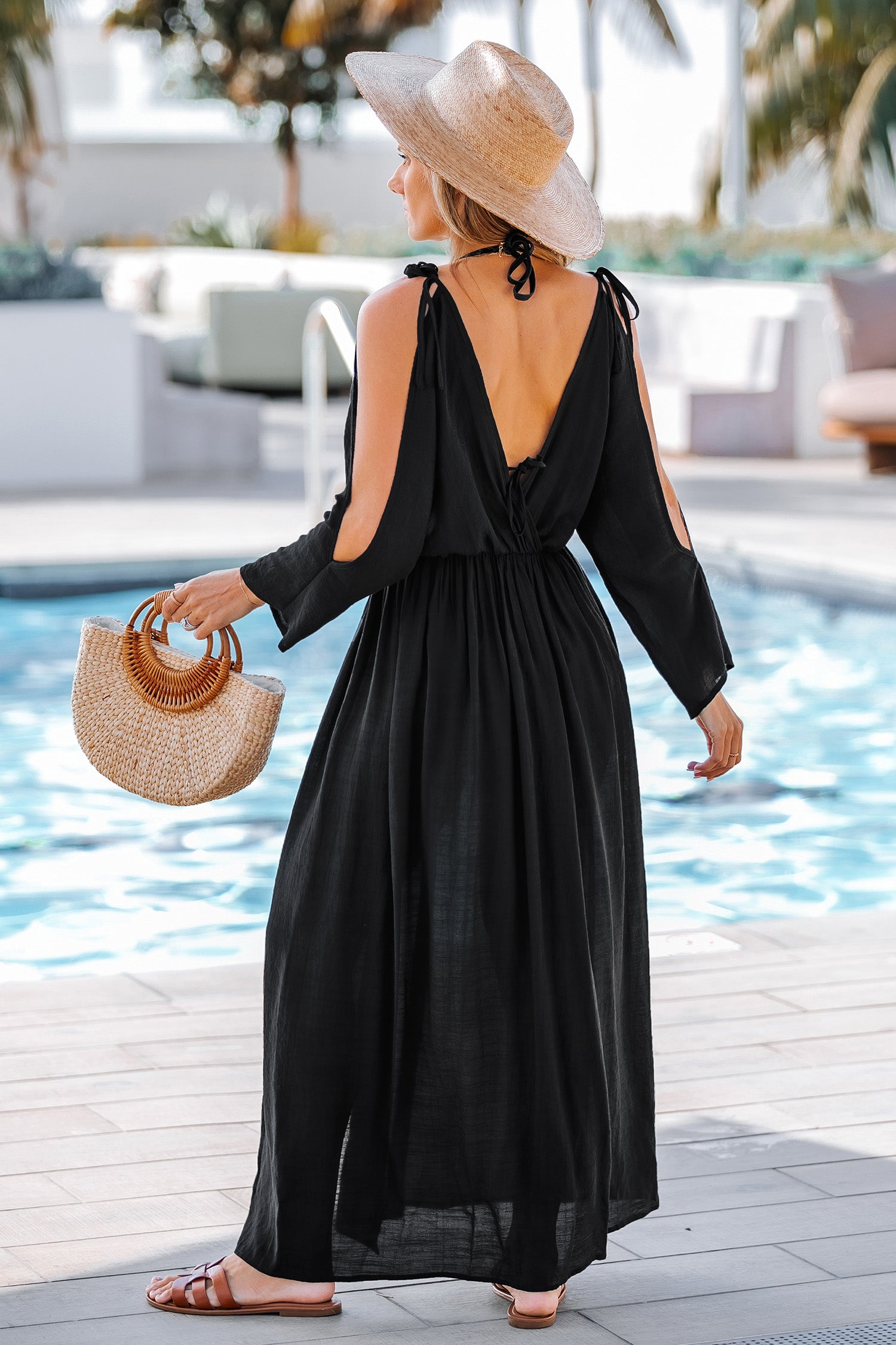 Side-Step Black Cover-Up Midi Dress