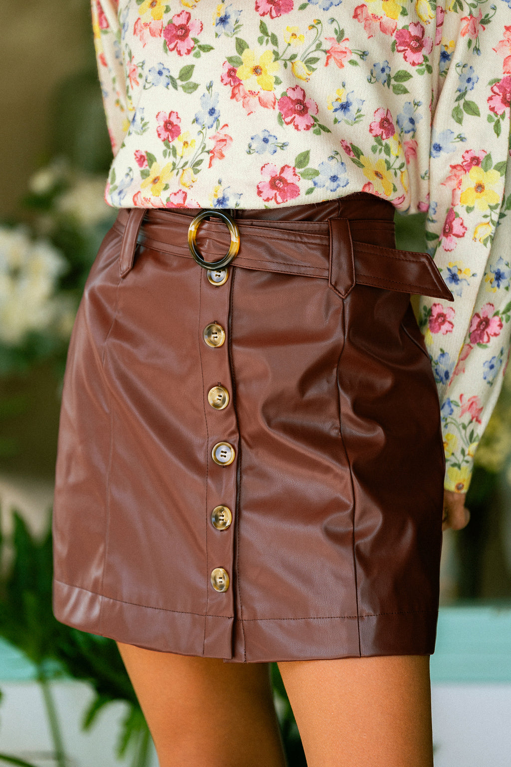 Vinyl Spin Brown Mini Skirt