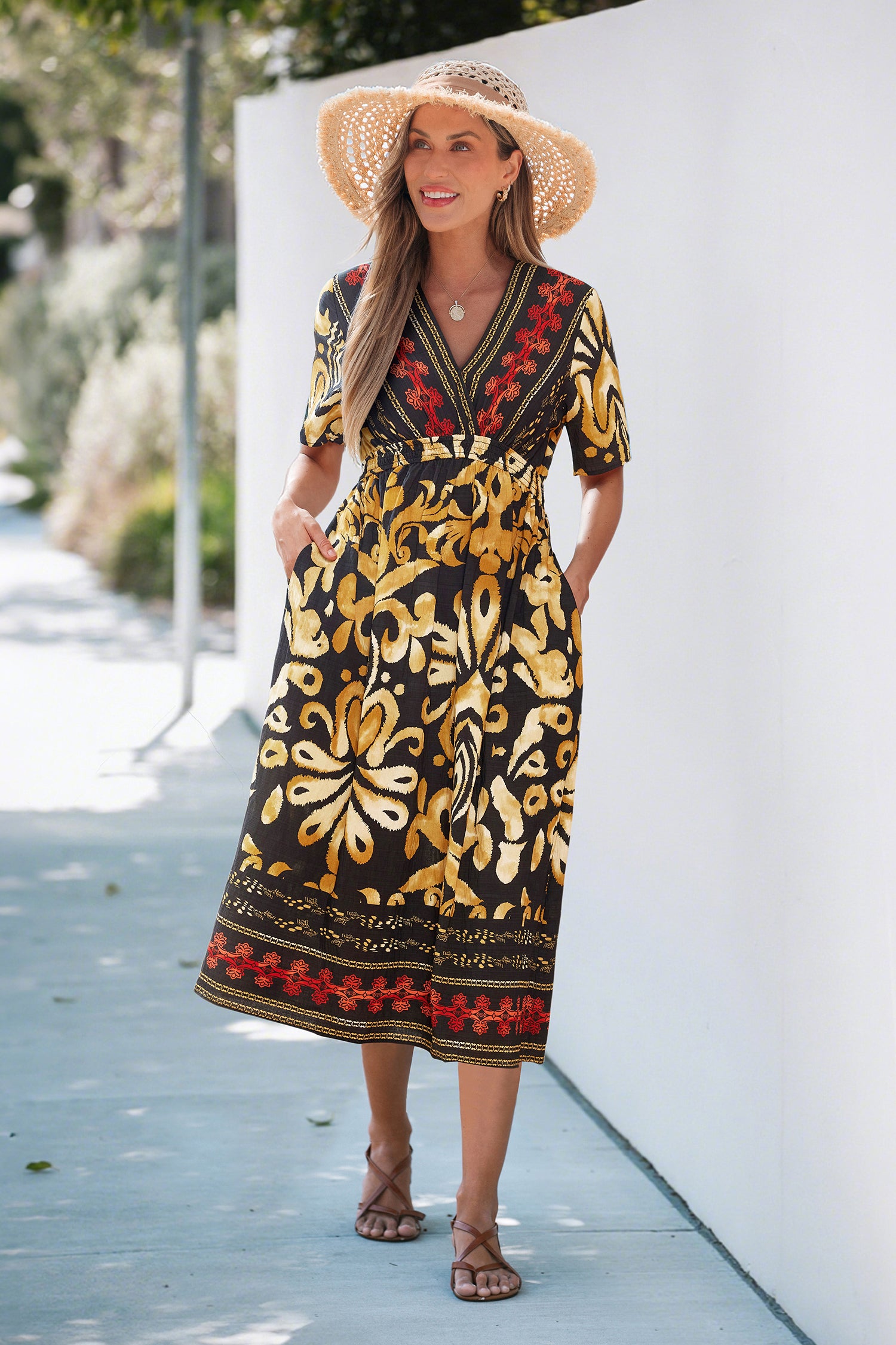Burnt Amber Ornate Midi Dress