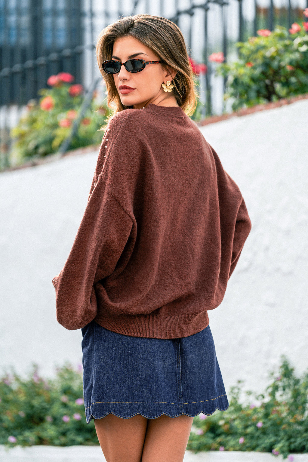 Lustrous Edge Brown Sweater