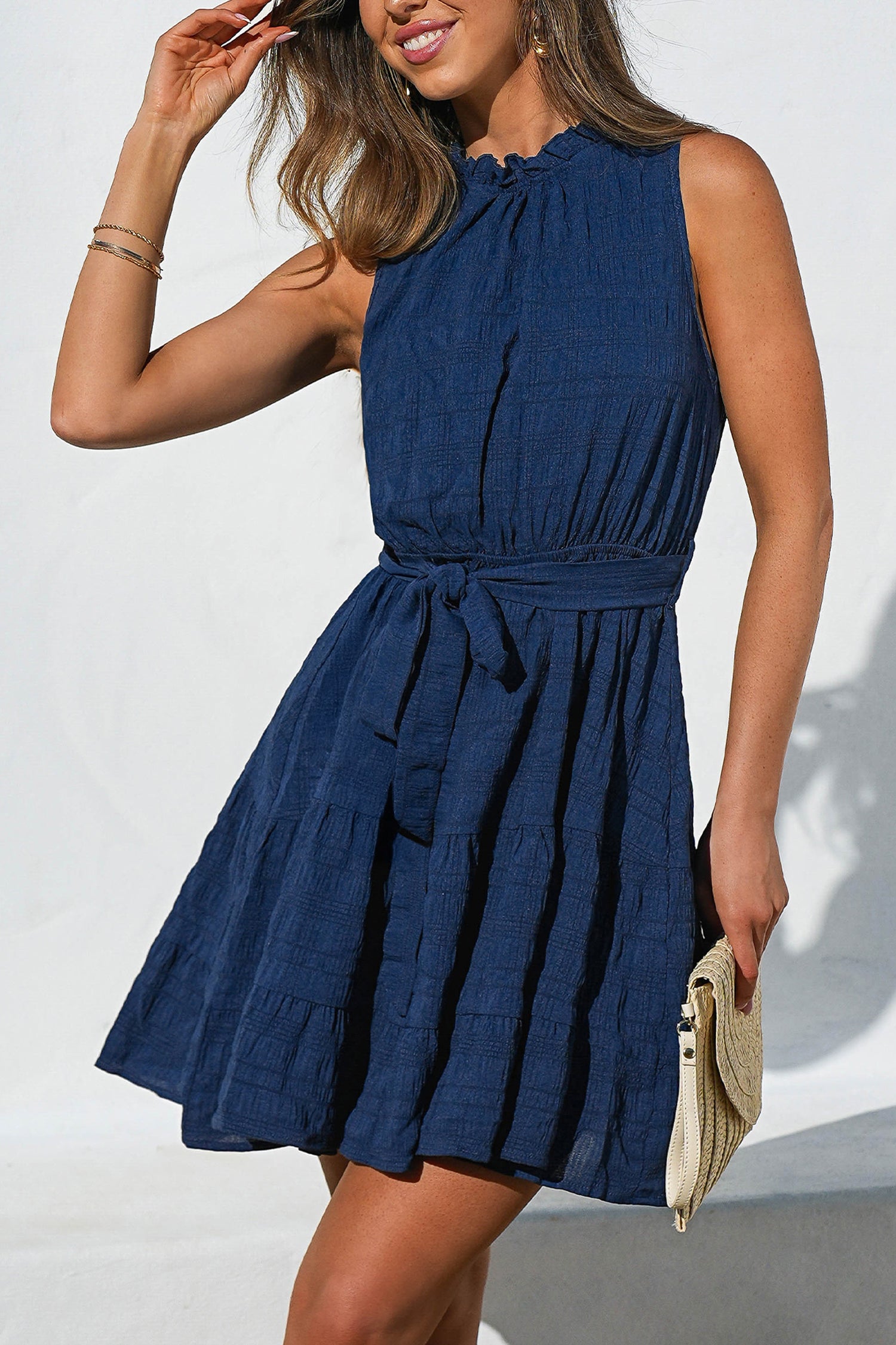 Crisp Silhouette Blue Mini Dress