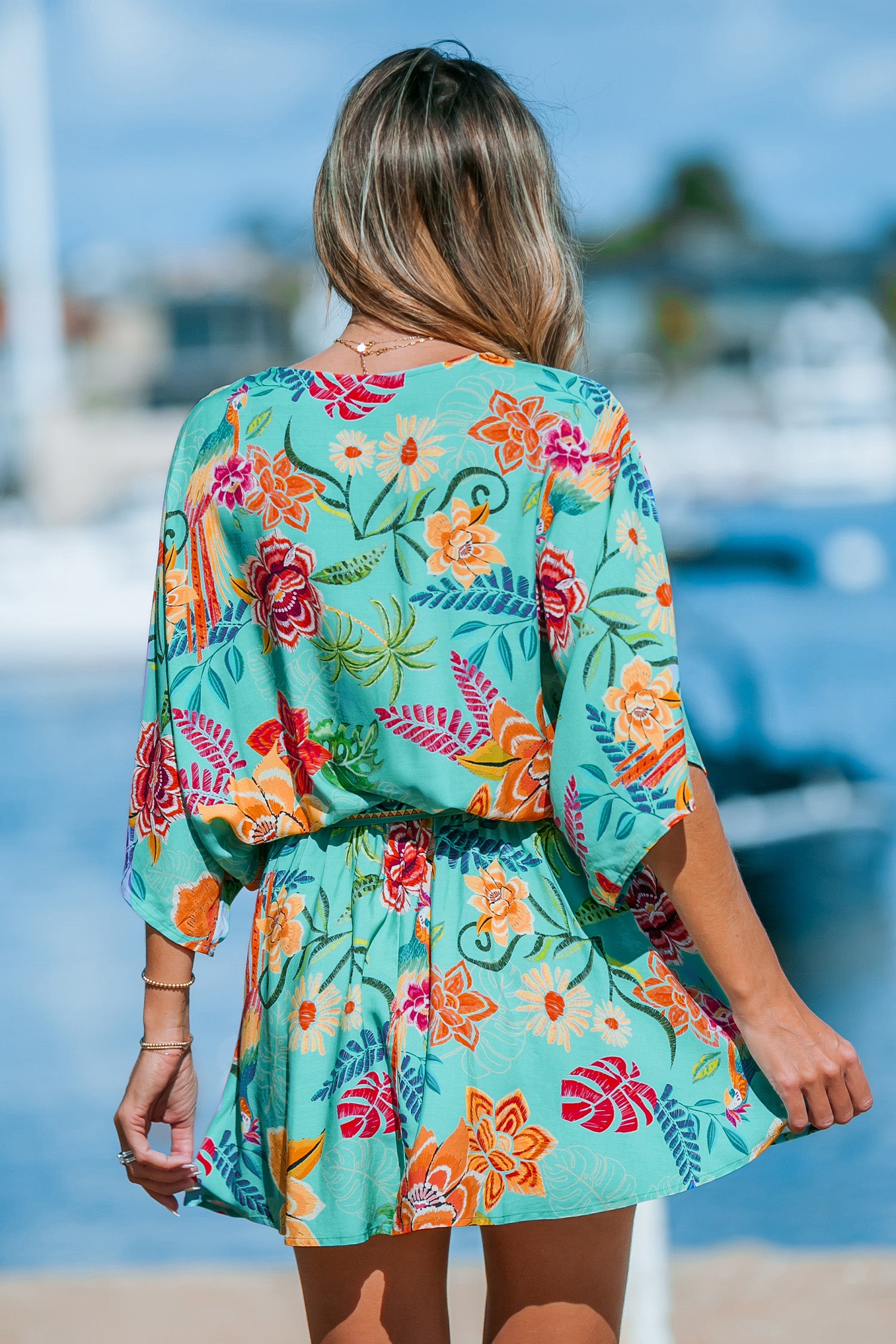 Tropical Dolman Sleeve Casual Mini Dress