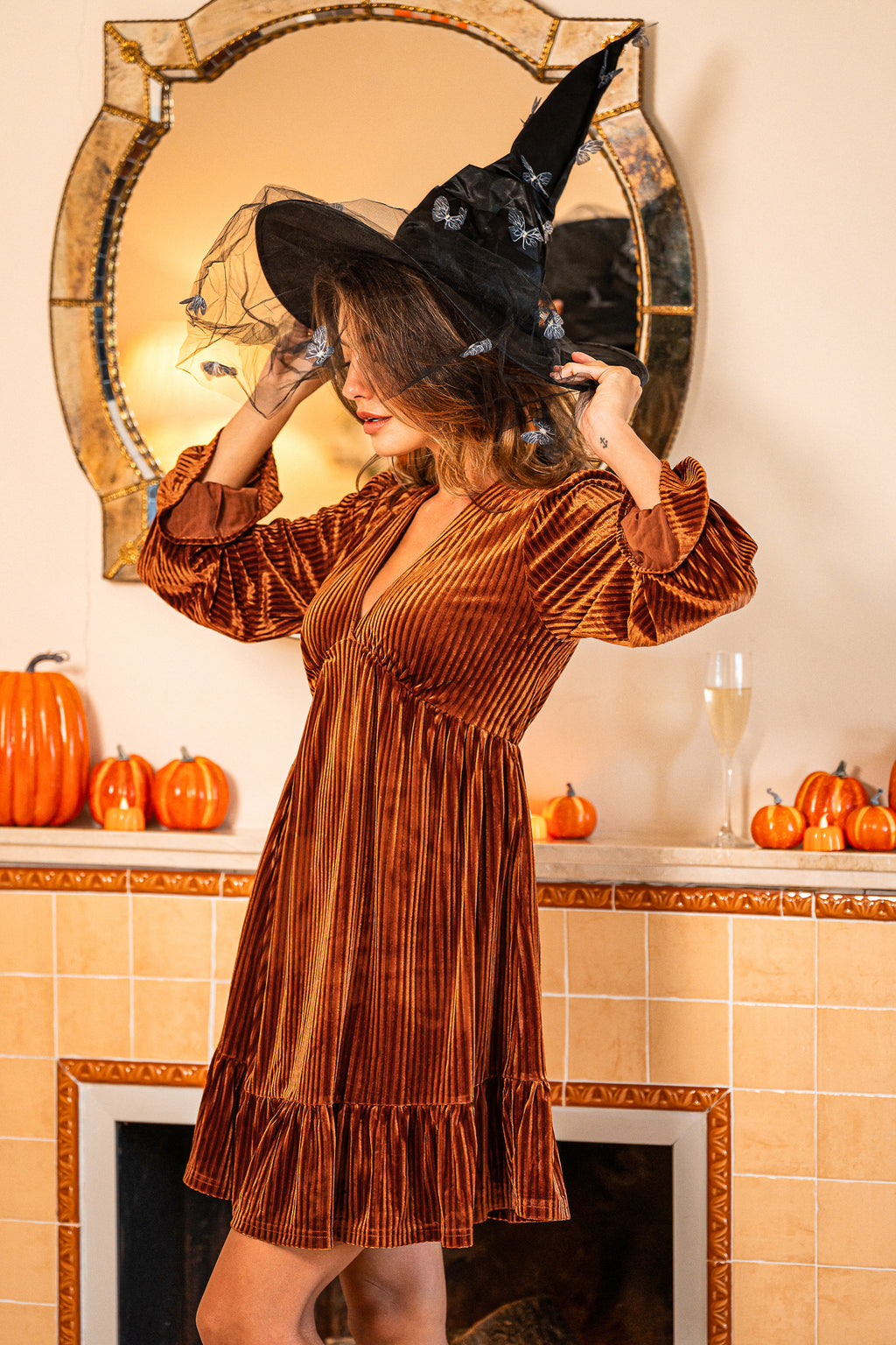 Night Glow Brown Mini Dress